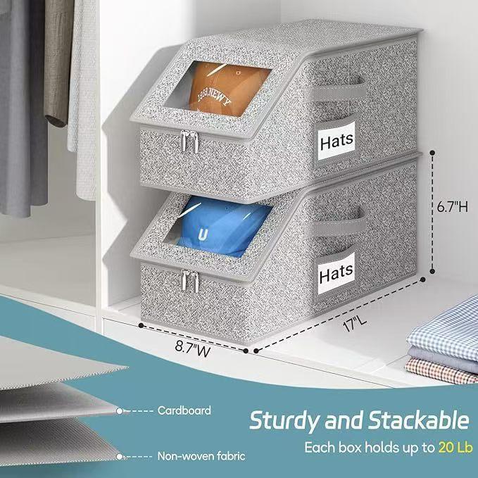 UFORU Stackable Hat Storage Box Holds Up to 24 Baseball Caps, Durable and Sturdy Wardrobe Organizer Perfect for Mens Hat Collection