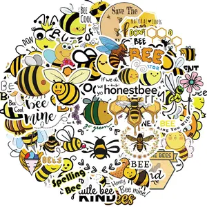 Cute Bee Pattern Sticker, 50pcs/set Funny Bees Animal Sticker, Inspirational Be Yourself Aesthetic Motivational Sticker for Water Bottle Laptop