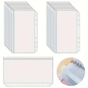 A6 Size Binder Pockets, 6 Holes Clear Zipper Folder for Budgeting, Plastic Budget Cash Envelope Binder for 6 Rings Budget Binder, Waterproof PVC File Bag Document Bag
