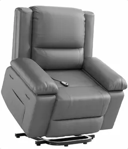 【Christmas Gift】Grey Power Lift Recliner Chair with Heat and Massage - Faux PU Electric Lift Recliner for Elderly and Mobility Impaired - Adjustable Back and Legs - Heavy Duty Lift Chair for Seniors