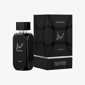 Lattafa Hayaati Eau de Parfum Spray for Men 3.4 Ounce Woody Aromatic Fragrance with Apple Bergamot Cinnamon & Musk Notes 5ML Refillable Bottle & Scented Card - Perfume Sample Set