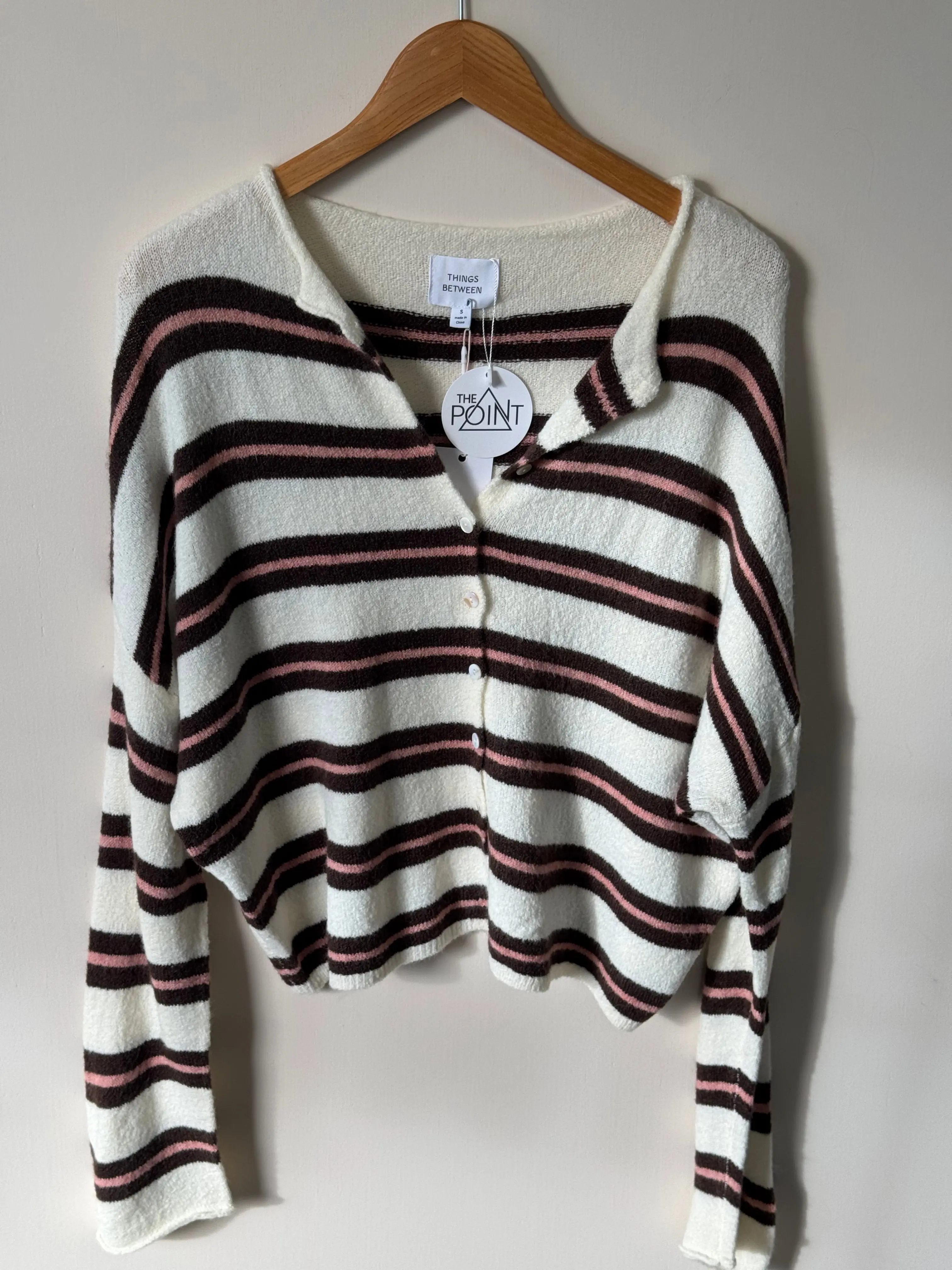 Things Between - Brown/Pink/Ivory Soft Striped Button-front Cardigan