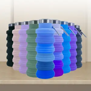 2 Pcs Collapsible Silicone Water Bottle Portable Foldable Cup for Cycling Hiking Outdoor Sports Gift