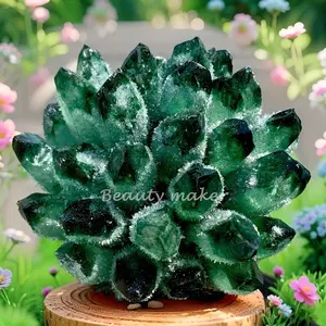 300G Large Green Phantom Earth Quartz Cluster Crystal Flower Home Decoration Holiday Gift Desktop Aquarium Planter Landscaping Balance decorative ornament