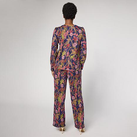 G by Giuliana 2-piece G-Knit Puff-Sleeve Top & Full-Leg Pant Set