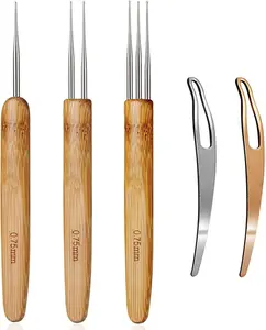 Christmas Fall Gift Dreadlock Crochet Hook for Hair 0.75mm Loc Needle for Dreads Dreadlocks Crochet Needle Interlocking Tool for Locs Braid Craft Wooden Handle DIY Hairstyles