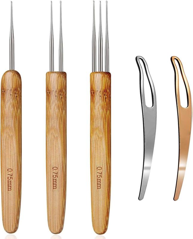 Christmas Fall Gift Dreadlock Crochet Hook for Hair 0.75mm Loc Needle for Dreads Dreadlocks Crochet Needle Interlocking Tool for Locs Braid Craft Wooden Handle DIY Hairstyles