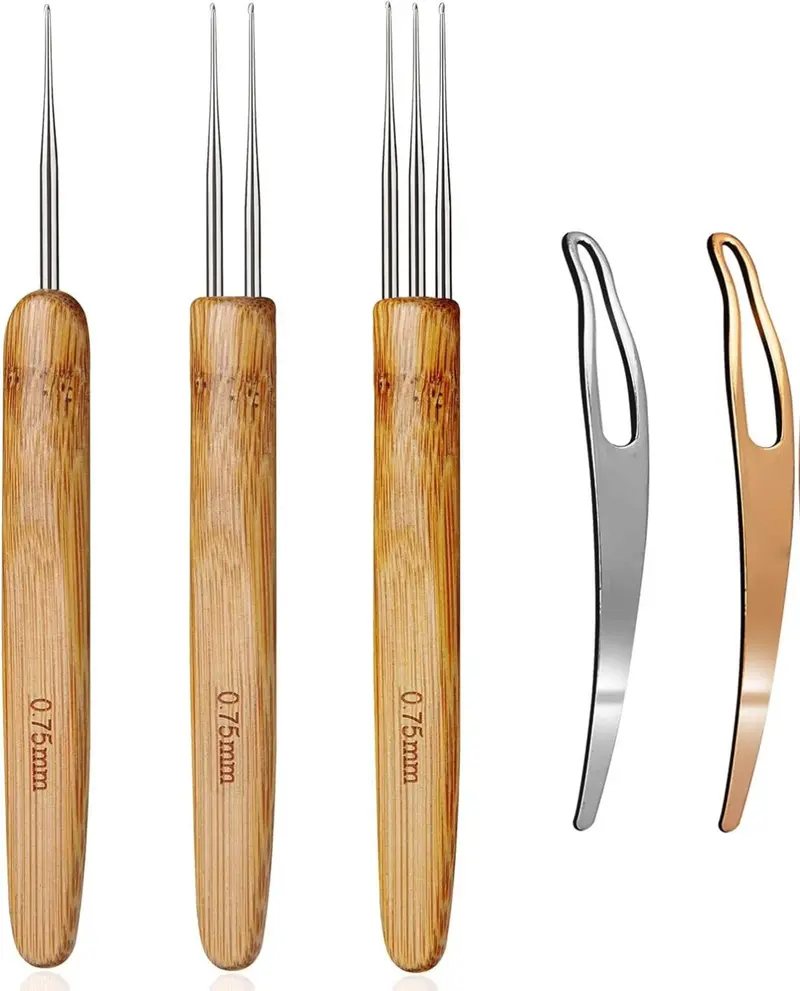 Christmas Fall Gift Dreadlock Crochet Hook for Hair 0.75mm Loc Needle for Dreads Dreadlocks Crochet Needle Interlocking Tool for Locs Braid Craft Wooden Handle DIY Hairstyles