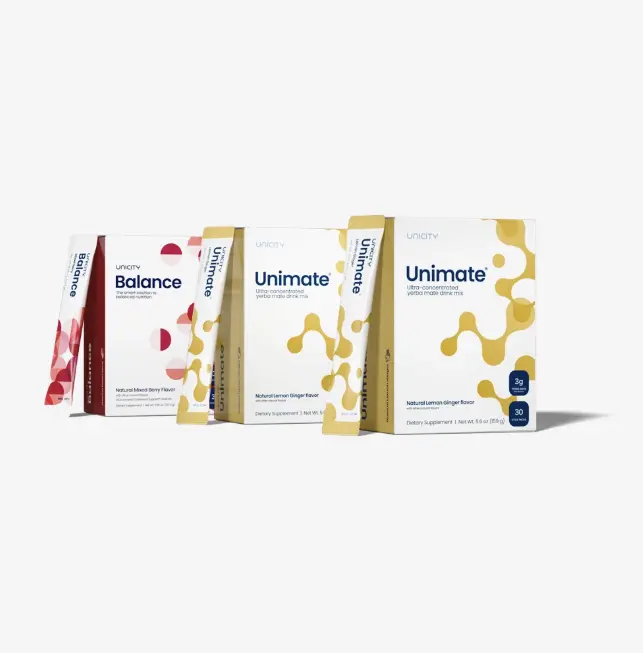 Unicity Feel Great - Lemon Ginger Unimate (2) Mixed Berry Balance (1) - 30-day supply