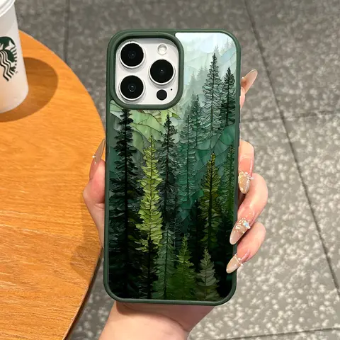 Magnetic Vintage Stained Painting Forest Aesthetic Soft TPU Silicone Phone Case - Lightweight, Anti-Drop, Scratch-Res, Long-Lasting Electronic Protective Accessory for iPhone 11-17, XS, XR, Pro Max, Plus