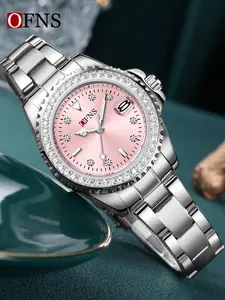 Women's Elegant Round Dial Analog Quartz Watch, Fashion Rhinestone Decor Watch for Party, Daily Clothing Decor, Trendy All-match & Exquisite Watch for Birthday Gift with Box