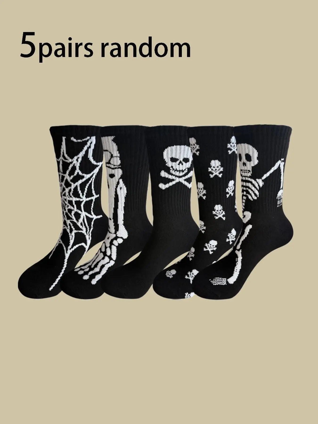 5 Pairs Unisex Halloween Crew Socks, Cool Skull Ghost Claw Knee High Socks, Soft Skin-Friendly, Perfect for Holiday Wear