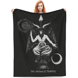 Baphomet Satanic Temple Flannel Blanket Gothic Occult Dark Aesthetic Cozy Throw for Metal Fans Butter Soft No Shed Premium Flannel Comfort summerwins,summerwins