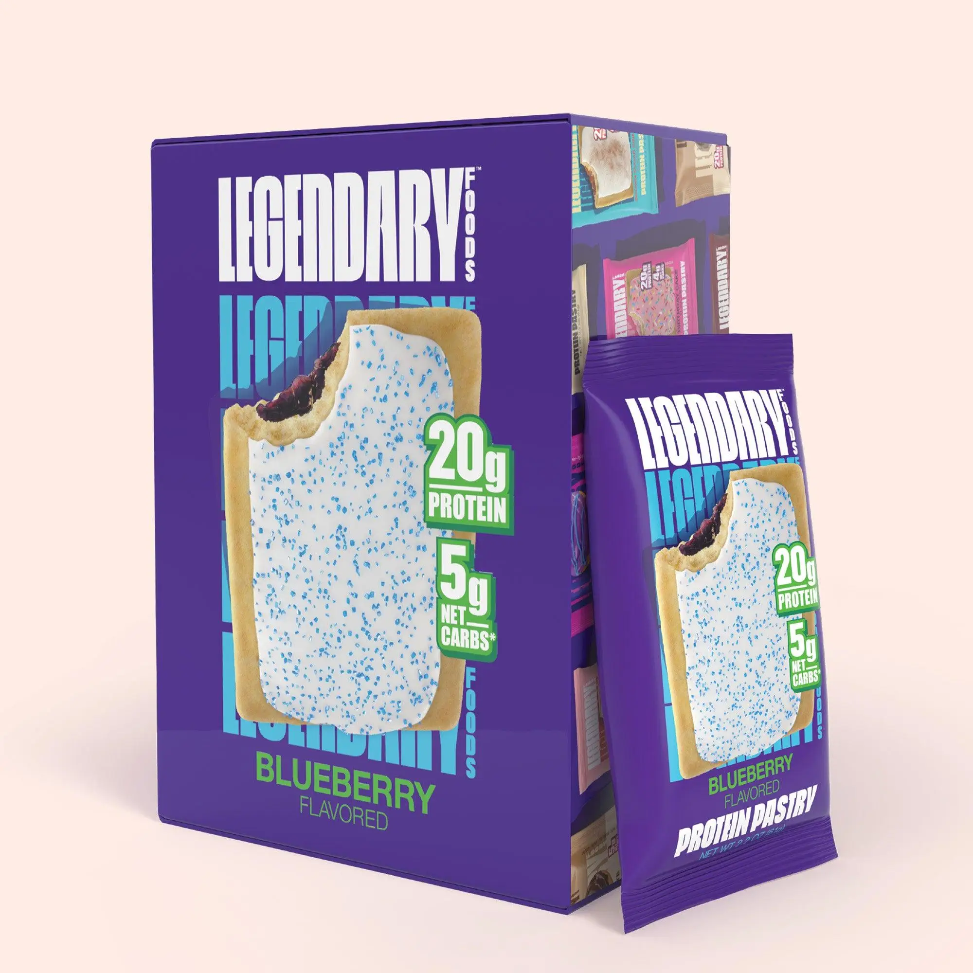 Legendary Foods Blueberry Protein Pastry - 20g Protein, 5g Net Carbs, Gluten-Free, Keto Friendly Snack, 180 Calories, Ready-to-Eat or Microwaveable