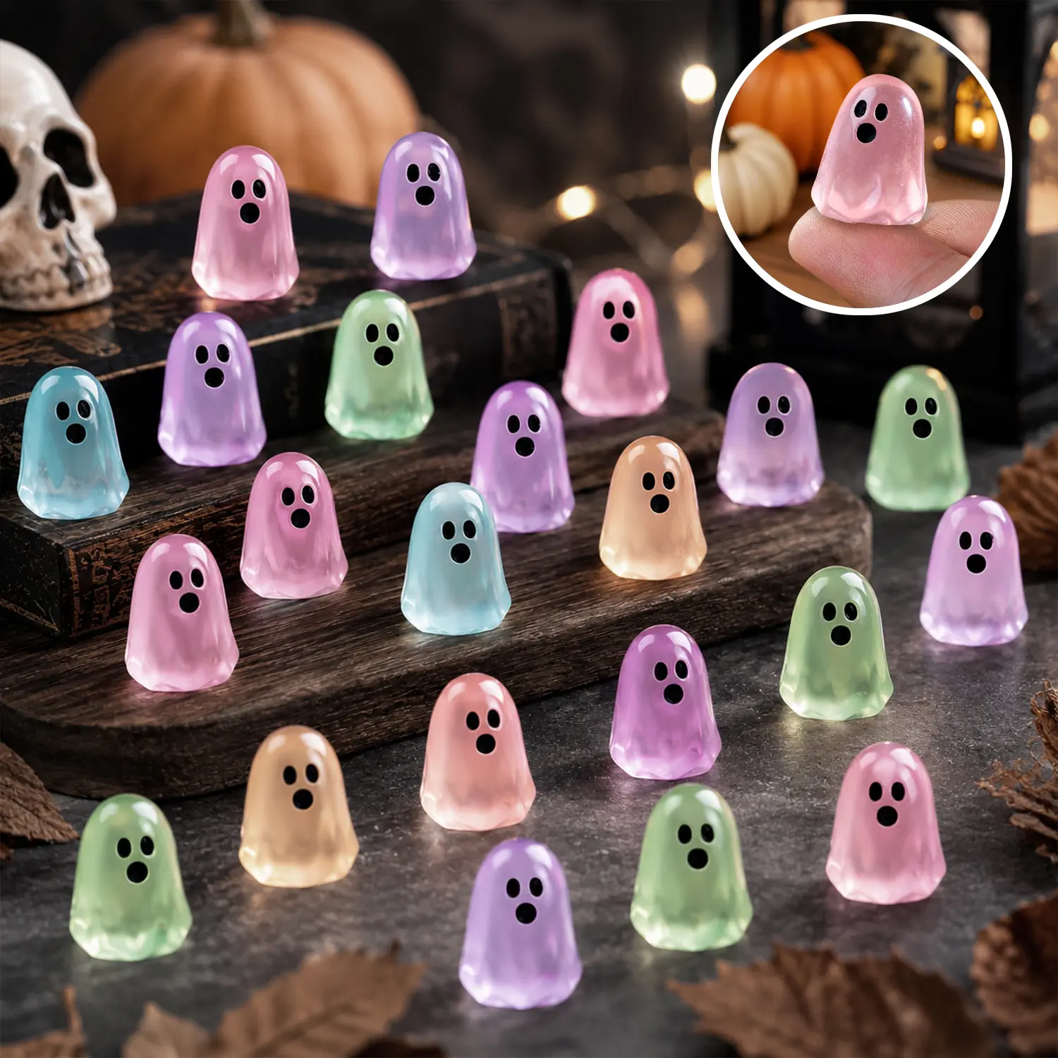 60Pcs Halloween Miniature Spooky Cute Resin Ghost Figurines, Glow-in-the-Dark Ornament, Party Favors Home Decor Ornaments for Fall Accent Gifts, Dollhouse Toys
