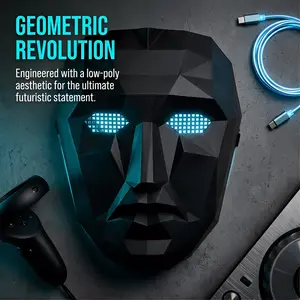 Full Face Guard Mask for Adult, Squid Game Mask, Square Circle Triangle Shape Cosplay Costume, Halloween Masquerade Party Role Play Props, Korean TV Show Disguise Accessory Men Women Adjustable Waist Blue & White Metallic Heart-Shaped Birthday party hat