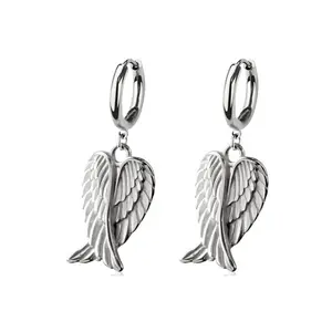 Dangling Angel Wings Hoop Earrings - Pair - 316L Stainless Steel