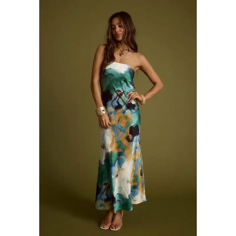 natalia blue floral printed strapless maxi dress Size:CUSTOM MADE A square neckline with Style:Maxi loveimgs Women Summer Floral
