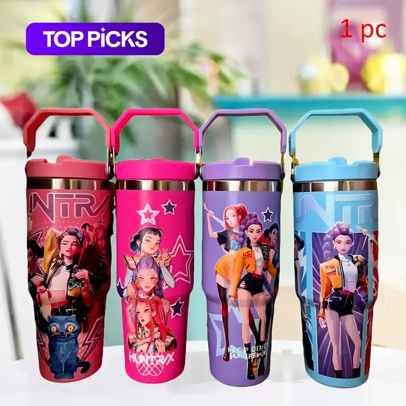K-Pop Ghost Hunter Themed Vacuum Insulated Tumbler, Reusable with Lid & Straw, Suitable for Travel, Work, School & Daily Coffee, Ideal Halloween/Christmas Gifts for Teens & Pop Culture Fans