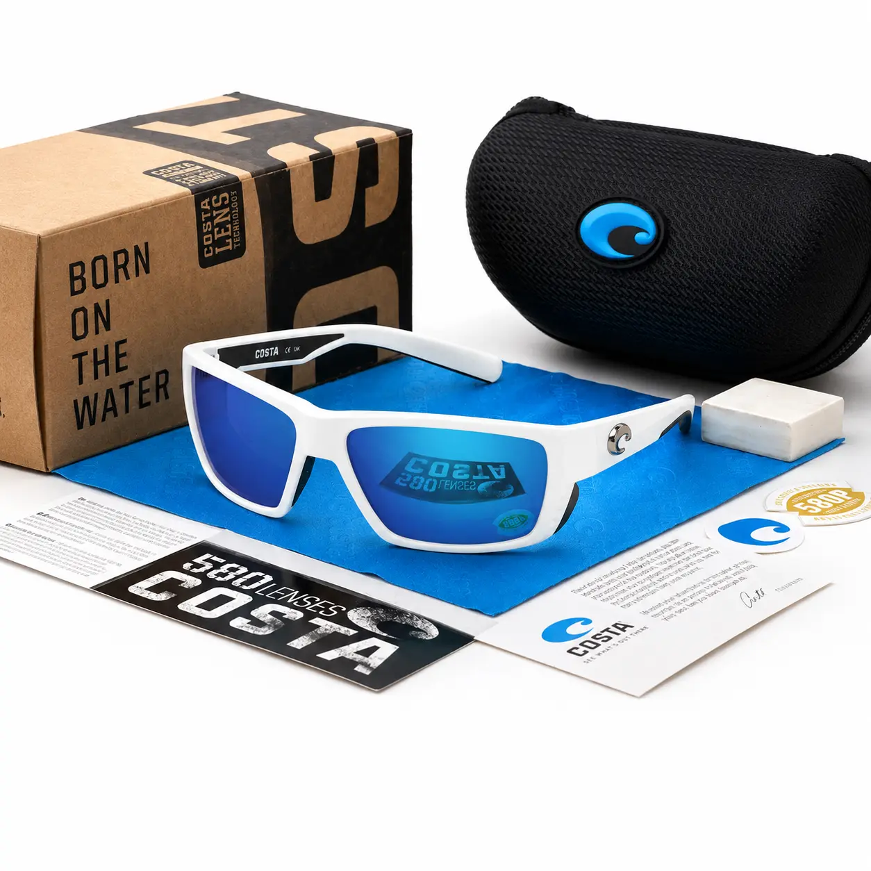 Costa Del Mar Tuna Alley PRO Series Sunglasses, Blue Polarized Lenses, White Frame, Fishing & Outdoor Eyewear