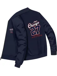 Fashion Trendy Men's Chicago 27 Number Letter Printed Baseball Jacket for Daily Casual Street Style Wear
