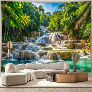 1pc Lush Waterfall Spring Landscape Wall Tapestry - Vibrant Oversized Polyester Hanging Cloth with Horizontal Graphic Design, Perfect for Living Room, Bedroom, Office & Home Decor - No Installation Needed, Landscape Decor