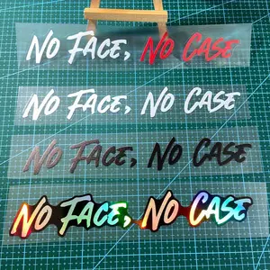 1PC Niche Holographic Meme Aesthetic Sticker (for motorcycle accessories/street decor gadgets) Holographic gradient "No Face, No Case" logo texture design, fits rebellious & uninhibited street meme-style lovers' taste Decor sticker + niche