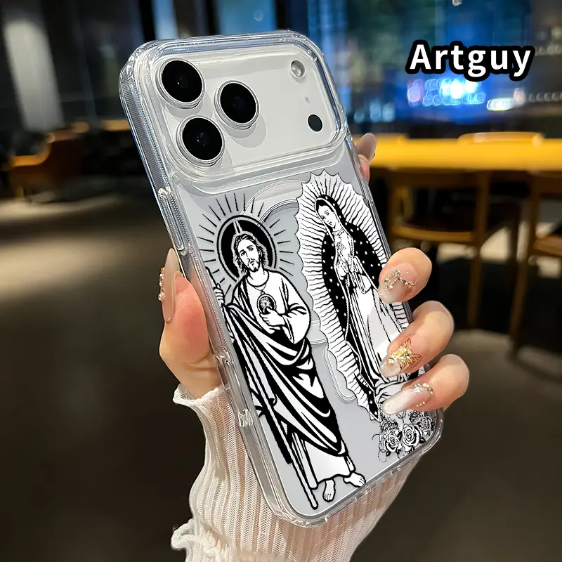 Magnetic Phone Case Compatible with iPhone 17 Air 16 Pro Max 15 16E 14 Plus 13 12 Mini 11 Promax X XS XR XSMax Divine duo presence Pattern Clear Acrylic Back Drop Protection Pocket-Friendly Cellphone Cover Gift