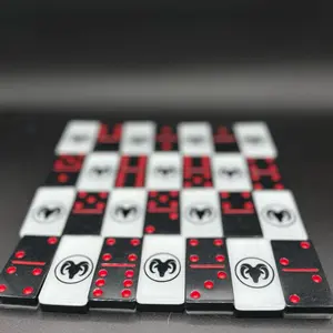 Aries Custom Domino Set - Black White Red Dots with Unique Logo Design