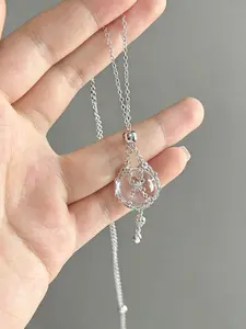 Moonlight Crystal Ball Necklace, Starburst Net Pendant Stretch Necklace, Elegant Silver Color Dreamy Pendant, Perfect Gift for Friends