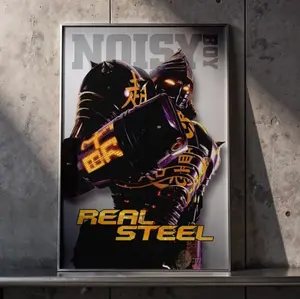Noisy Boy - Atom Real Steel Movie Robot Premium Framed Poster Wall Art - High Definition Glossy Print for Gaming Room Decor, Home Theater, & Office