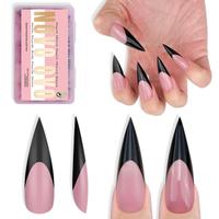 Long XL Sharp Stiletto Black French Tip Berry Pink