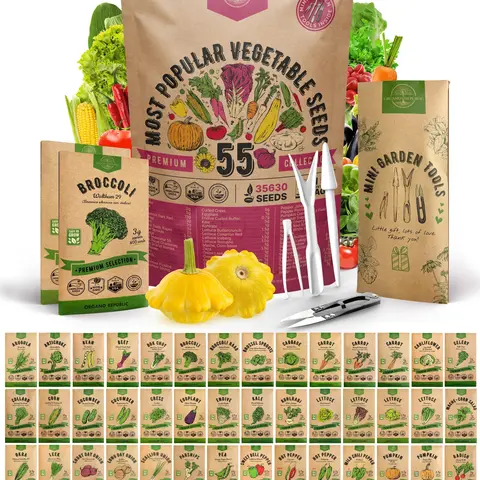 55 Vegetable Seeds Variety Vault Pack - 35,600+ Non-GMO Heirloom Seeds for Planting Vegetables and Fruits in Individual Seed Packets, Home Garden Seeds for Hydroponic, Indoor and Outdoors Gardening, Tested for up to 93% Germination Rate