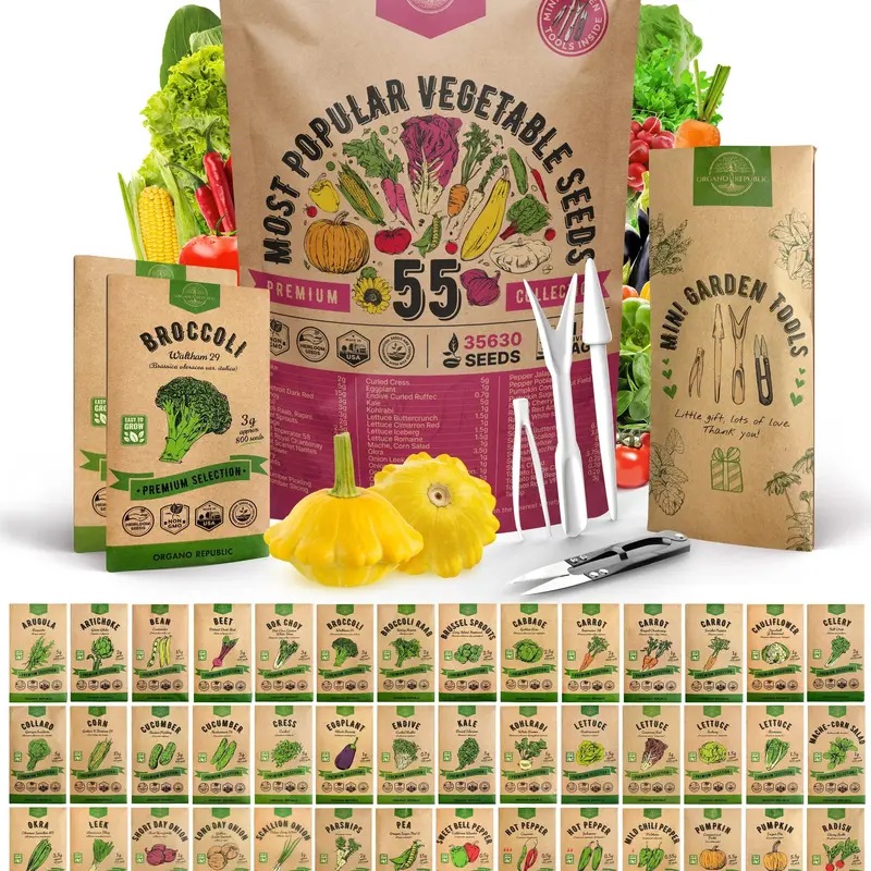 55 Vegetable Seeds Variety Vault Pack - 35,600+ Non-GMO Heirloom Seeds for Planting Vegetables and Fruits in Individual Seed Packets, Home Garden Seeds for Hydroponic, Indoor and Outdoors Gardening, Tested for up to 93% Germination Rate