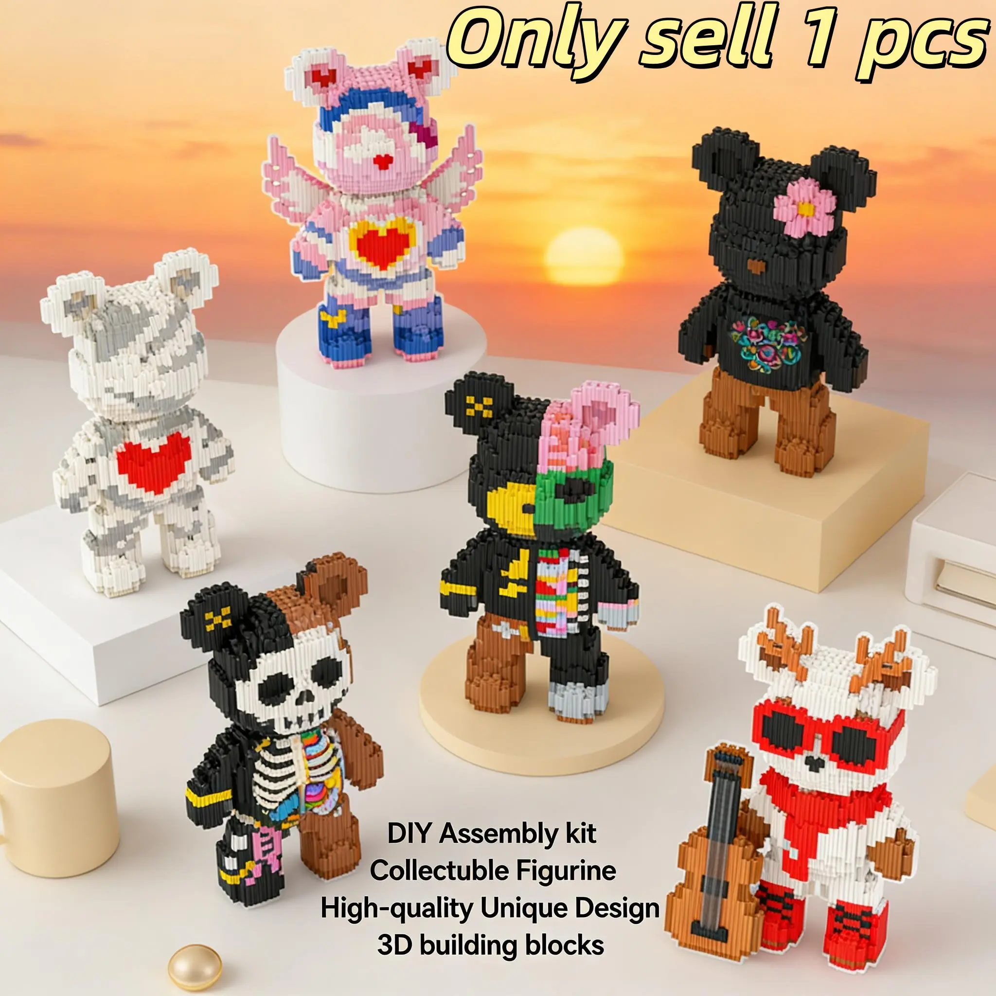 Multicolor Surprise Gift Bear 3D DIY Puzzle Building Blocks Decoration, Home Office Bookshelf Decor, Party Living Room TV Stand Display, Colorful Blocks DIY Construction Puzzle