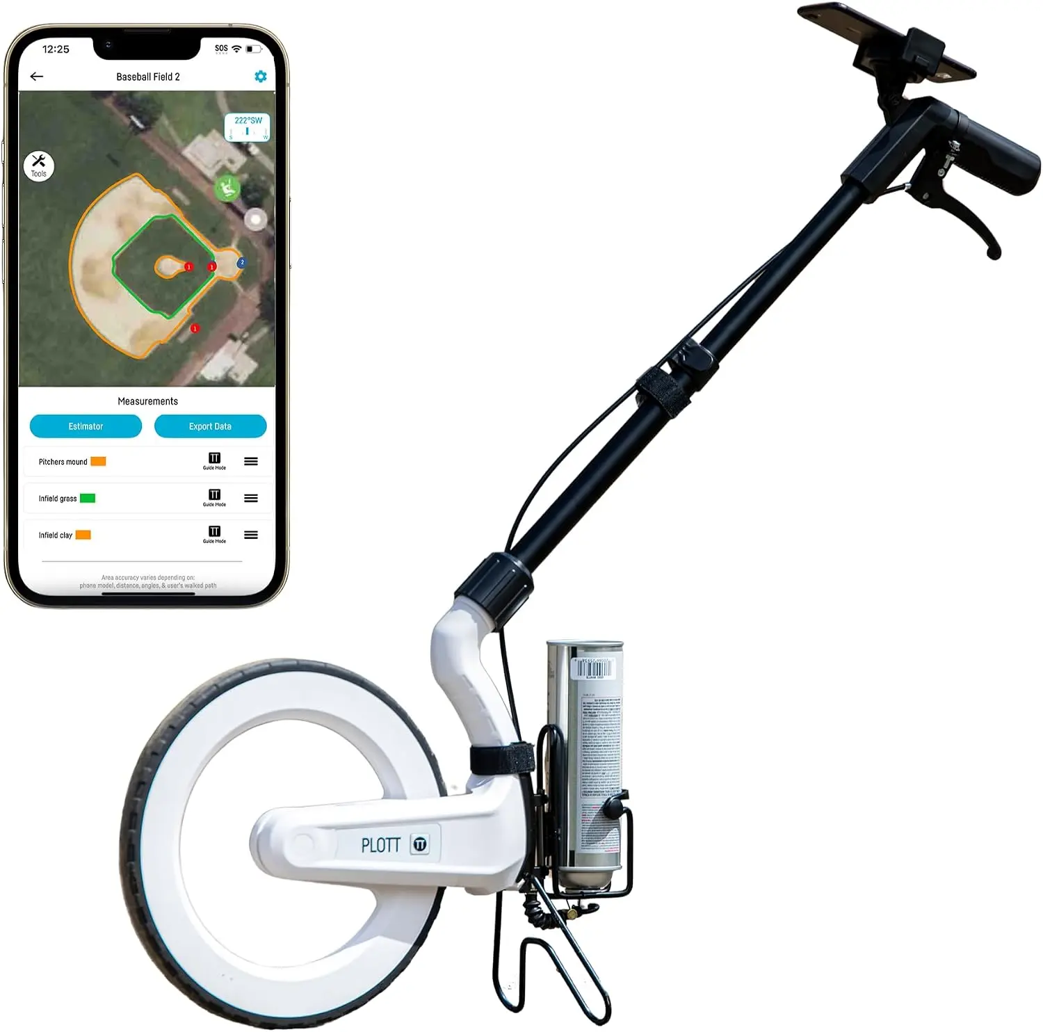 PLOTT Digital Carta Mapping Wheel - Electronic Distance Measuring Tool with Spray Paint Attachment, Precise Estimations, Measures Ft/In/Yd/M, Ideal for Field Mapping & Accurate Marking, Smartphone App Compatible, Digital Mapping Wheel