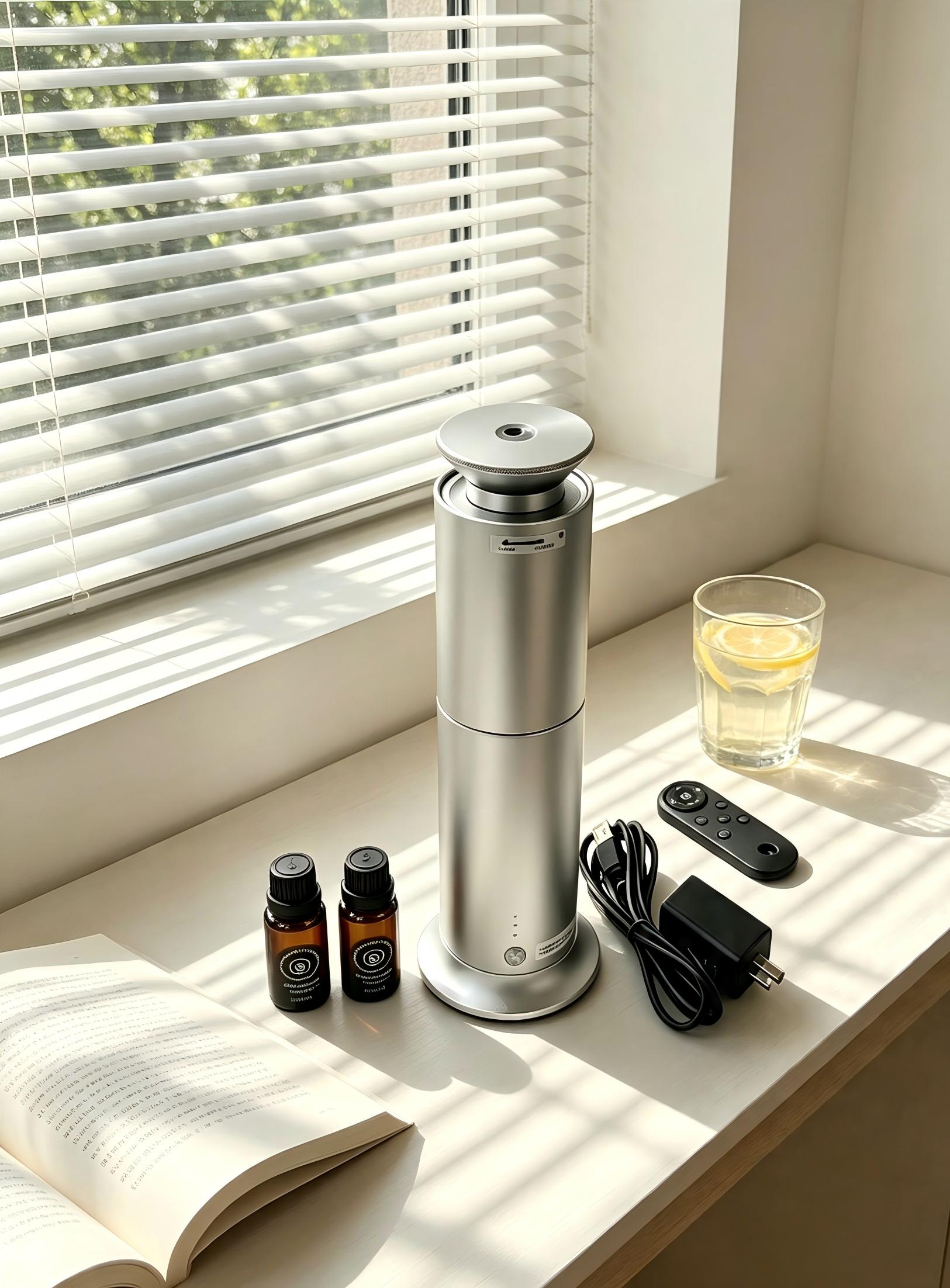 Modern Rechargeable Waterless Aromatherapy Diffuser Set - Living Room Home Fragrance Kit, Includes Remote, Night Light, 2 Essential Oil Bottles, Cool Mist Function, 850 Sq Ft Coverage, Birthday & Holiday Gift Idea