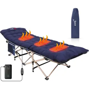 Heated Camping Cot: Portable, Heavy Duty, with Heated Mattress, Carry Bag & Storage Pocket, Supports Up to 500 Lbs, Includes Power Bank