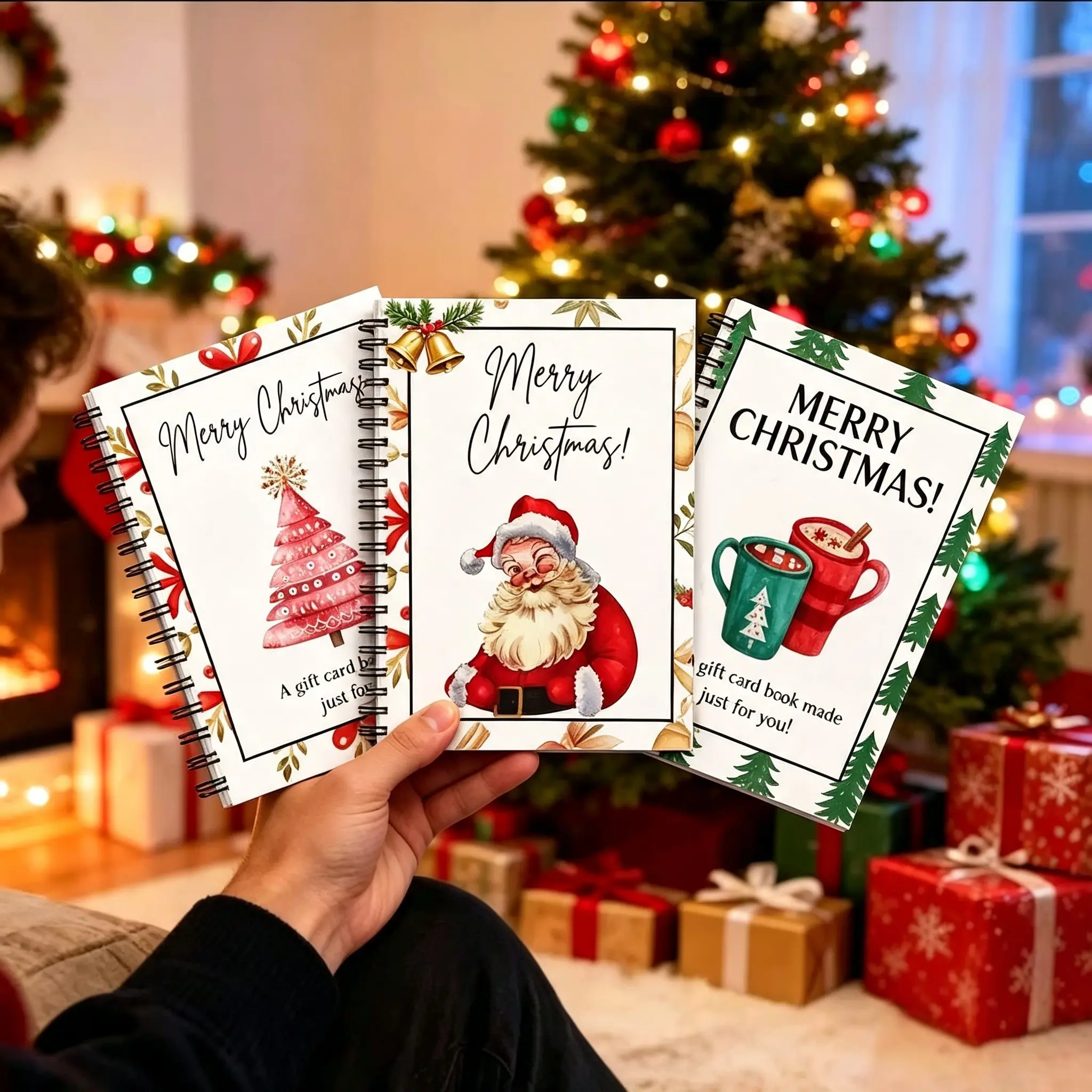 DIY Spiral-Bound Christmas Gift Card Album with Surprise Pages - Student Graduation Card Keeper, Christmas-Themed Gift Planner - Paper Gift Planner Notebook Decor