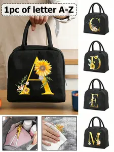 One insulated bag with a letter pattern, thermal lunch bag, Reusable lunch bag, picnic food tote, lightweight portable canvas lunch storage bag, school and office picnic lunch tote, suitable for carrying to school and work