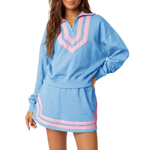 Fisoew 2 Piece Sets for Women Athletic Tennis Skirt Set Casual Sweat Sets Half Zip, Running, Athletic, Skort Set, Long Sleeve, Matching Sets, Sweatsuits, Lounge Set