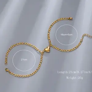 2pcs Couple Heart Decor Stainless Steel &) Bracelet Set Without Box