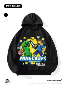 Minecraft Together Fight Print Loose Hoodie, Casual Breathable Sweatshirt for Outdoor & Home Wear, Graphic Fitted Top