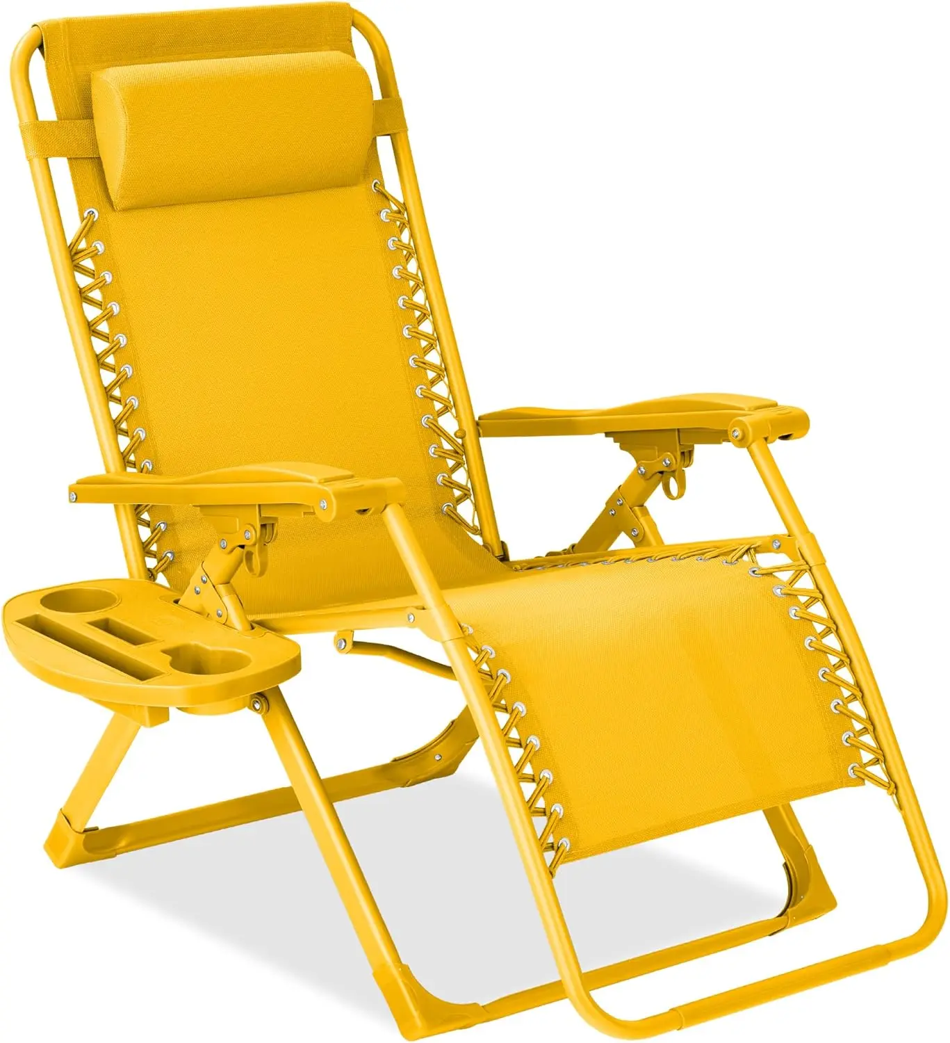 Adjustable Zero Gravity Chair, Monochromatic Color Folding Patio Recliner w/Side Tray, Headrest - Sunflower