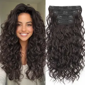 SummerVibes Curly Hair Extensions, 4PCS 16inch Clip in Hair Extensions Lace Weft Short Curly Hair Extensions Clip Ins Invisible Natural Hairpieces for Women, Chocolate Brown