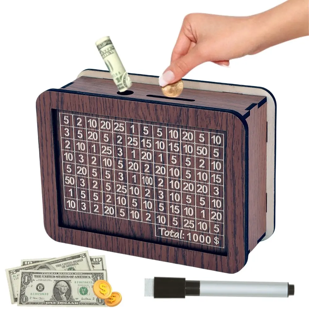 DIY Blue Wood Piggy Bank, Reusable & Writable Design, Ideal for Coin Savings, Gifts for Kids, Perfect for Saving Plans, Home Decoration, Wooden Decor