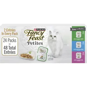 Purina Fancy Feast Gourmet Wet Cat Food Variety Pack, Petites Gravy Collection, break-apart tubs, 48 servings - (Pack of 24) 2.8 oz. Tubs