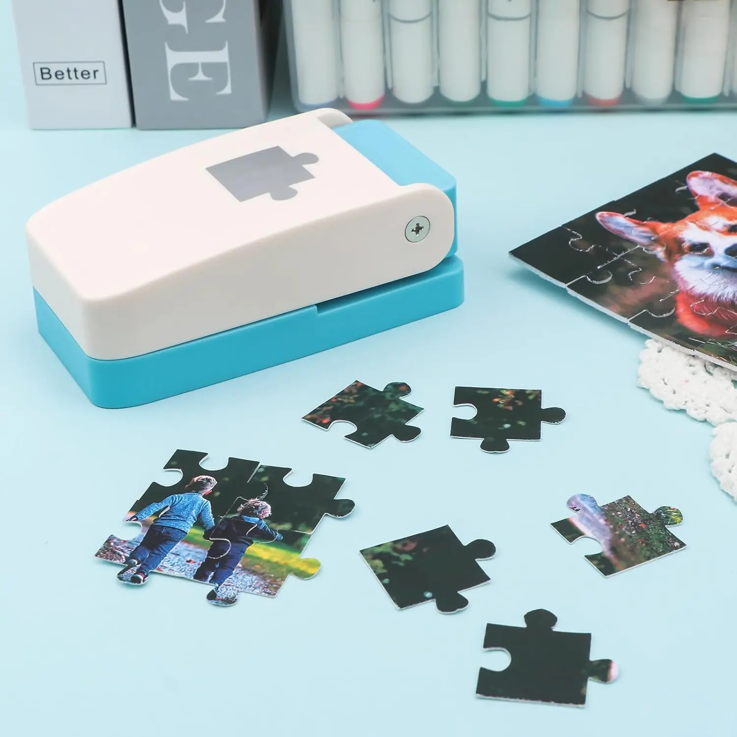 1" x 1" Mini Puzzle Embossing Machine - Compact DIY Handmade Tool for Kids, Durable Construction Portable Paper Punch with Custom Design for Scrapbooking, Home Decorations, All Skill Levels, Crafting