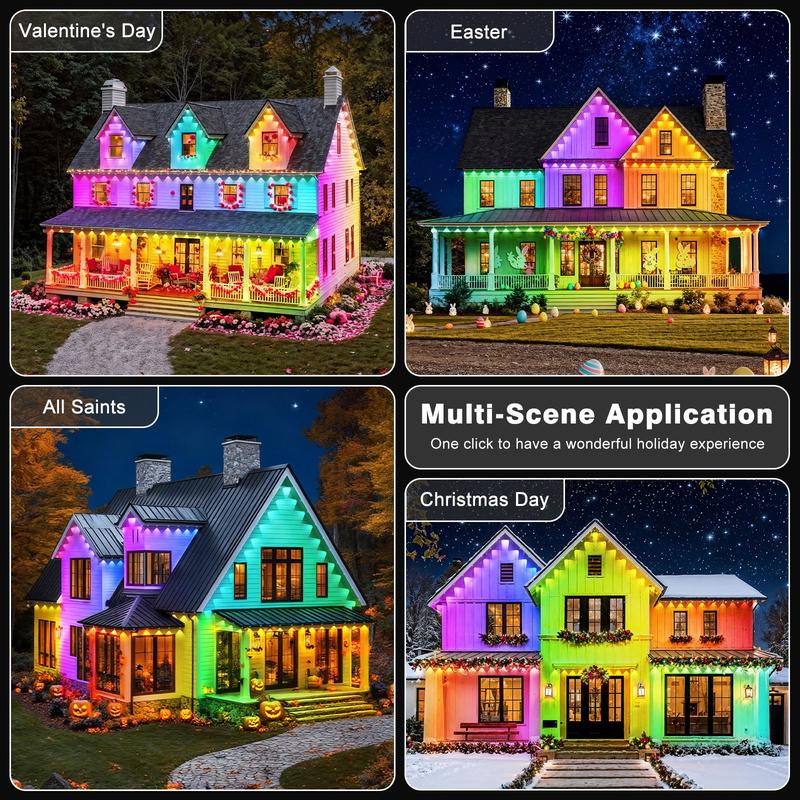 Permanent Outdoor Lights Waterproof with Smart App Control Remote,DIY Scene Modes,Music Sync hronization,Eaves Lights for Garden Decor,Deck,Christmas