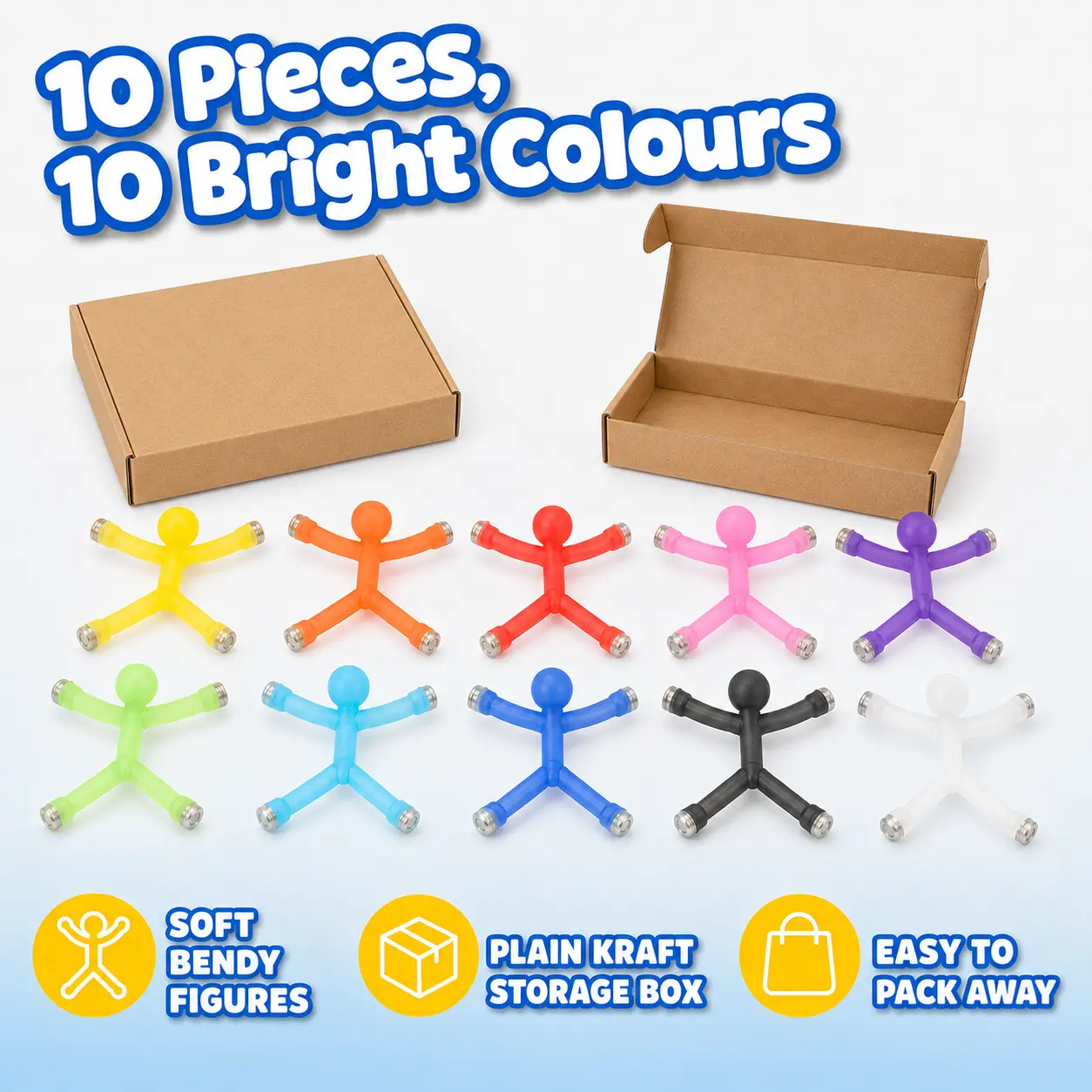 Magnetic People Fidget Toy Set (20 Pcs) — Travel Tin Doubles as Play Base | Soft & Bendy Figures for Kids 3+ | Screen-Free Car & Airplane Activity | ASTM-Certified, Stack & Build Magnet Toy